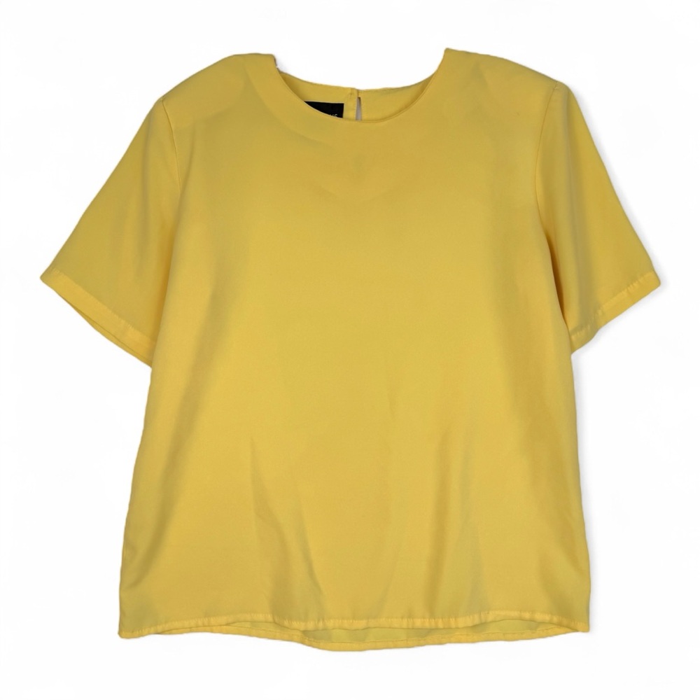 Impressions Short Sleeve Pull Over Top Circle Neck Shoulder Pads Yellow Medium
